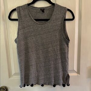 Gray Sleeveless Top with Pom-Pom Trim